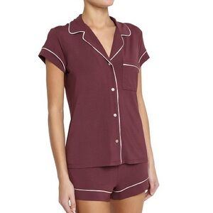 Eberjey Burgundy Pajama Set with White Trim